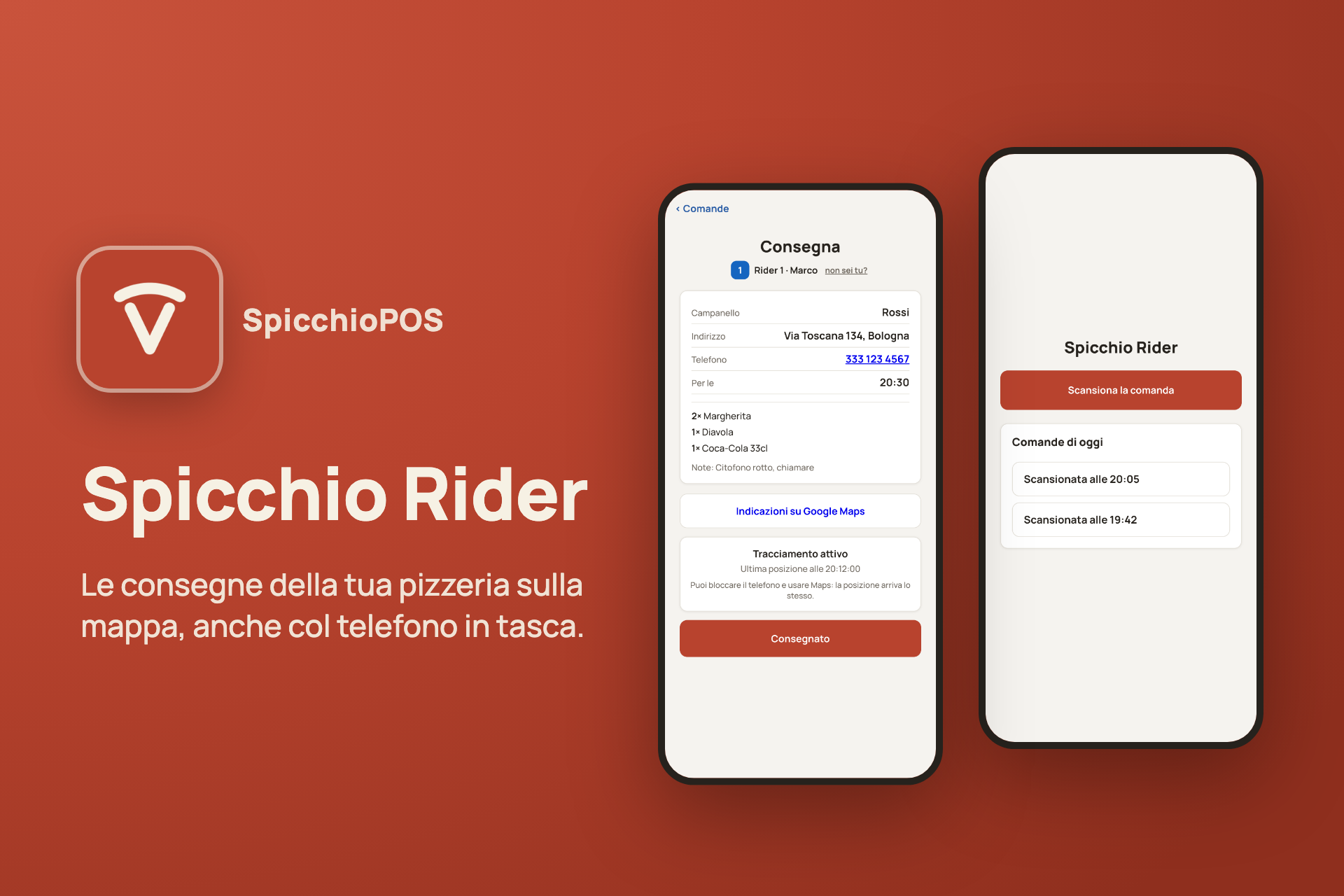 Spicchio Rider: le consegne della tua pizzeria sulla mappa, anche col telefono in tasca.