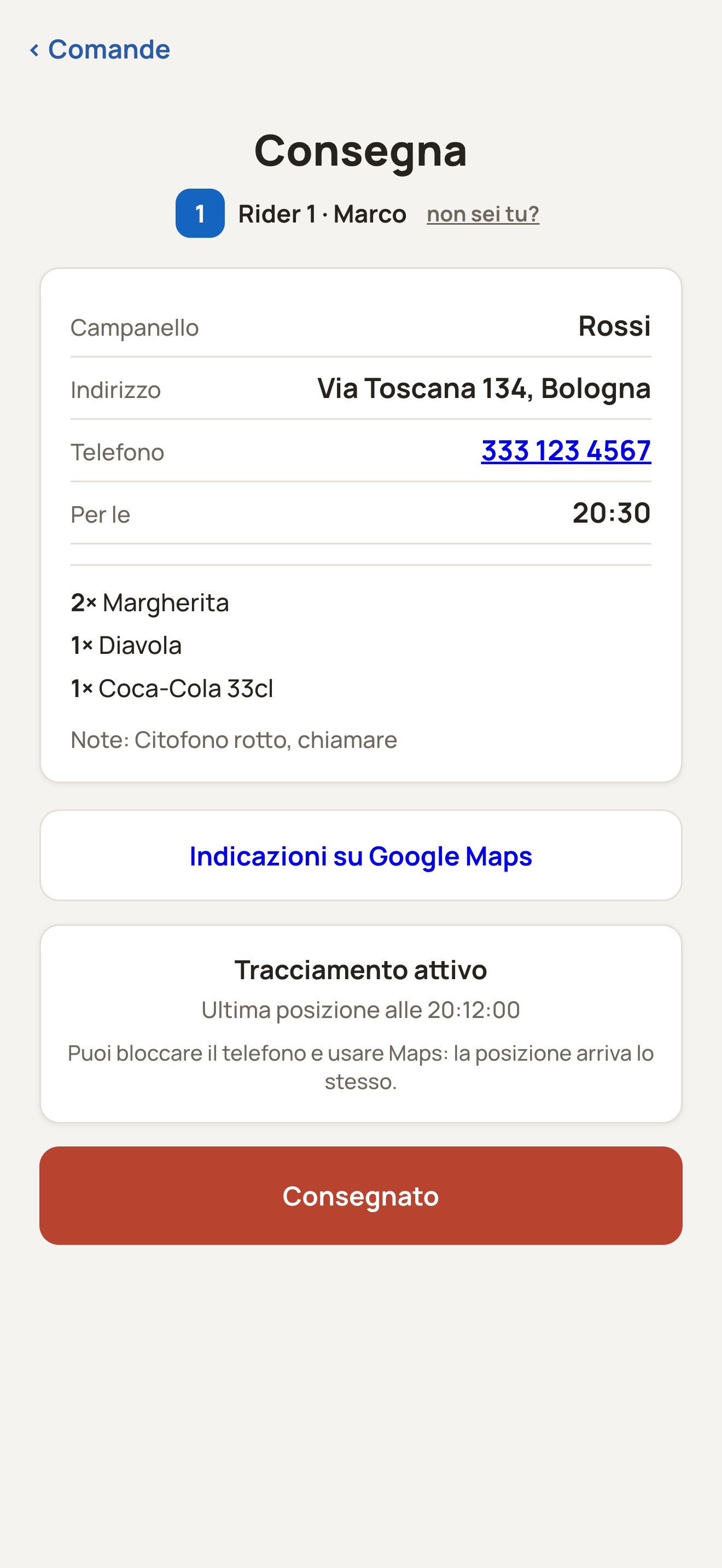 Spicchio Rider: La consegna davanti.